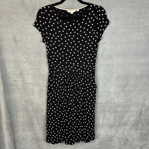 Boden Dresses & Skirts - Boden Dress Womens 4P Black Pink Polka Dot Amelia Jersey Knit Preppy Career
